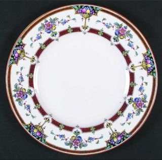 Royal Worcester Orlando Dinner Plate, Fine China Dinnerware   Red Bands,Fruit,Ye