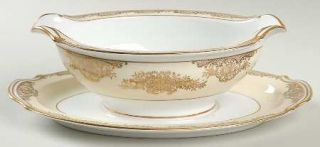 Noritake Nadine Gravy Boat with Attached Underplate, Fine China Dinnerware   Gol