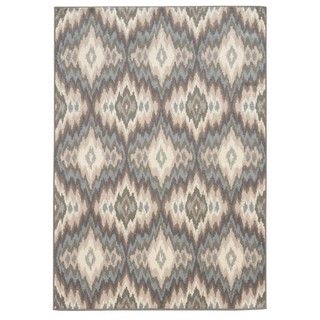Abstract Ikat Ivory/ Blue Area Rug (67 X 93)