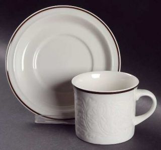 Royal Doulton Ting Brown Flat Cup & Saucer Set, Fine China Dinnerware   Embossed