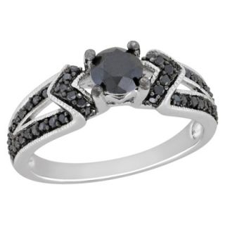 Sterling Silver 1ct Black Princess Diamond Engagement Ring