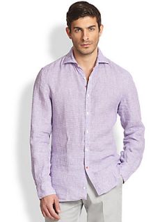 ISAIA Washed Gingham Sportshirt   Purple