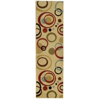 Multicolored Circles Ivory Contemporary Rug (27 X 10 Runner)