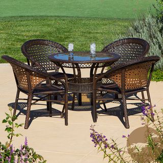 Christopher Knight Home Outdoor 5 piece Wicker Dining Bistro Table Set (BrownMaterials PE wickerFinish BrownNo cushions includedWeather resistant UV protection Inset Amber glass top for a smooth and elegant table topChair dimensions 31.16 inches high x