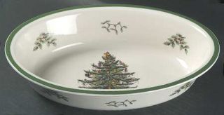 Spode Christmas Tree Green Trim Medium Deep Oval Oven to Table Baker, Fine China