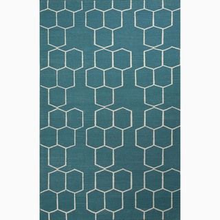 Handmade Geometric Pattern Blue/ Ivory Wool Area Rug (8 X 10)