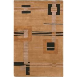 Hand knotted Brown Contemporary Carmel Tamarillo New Zealand Wool Abstract Rug (26 X 10)