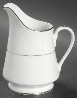 Premiere Lamar Creamer, Fine China Dinnerware   White Flowers On White,Platinum