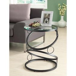 Matte Black Metal Accent Table With Tempered Glass