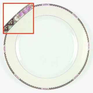 Noritake Vassar Dinner Plate, Fine China Dinnerware   Pink Roses,Green&Black Geo