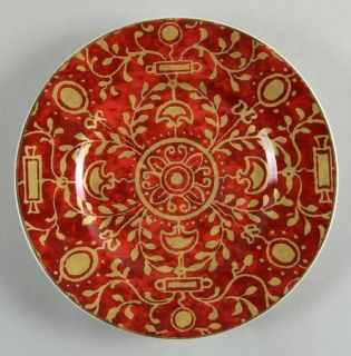222 Fifth (PTS) Pilar Red Salad Plate, Fine China Dinnerware   Gold Floral Vines