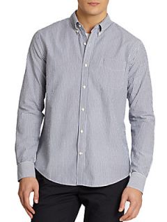 Seersucker Pinstriped Sportshirt   Charcoal Stripe