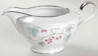 Baronet Sandra Creamer, Fine China Dinnerware   Pink Flowers,Aqua Leaves,Platinu