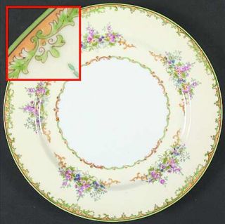 Noritake N310 Dinner Plate, Fine China Dinnerware   Green & Yellow Edge,Floral,C