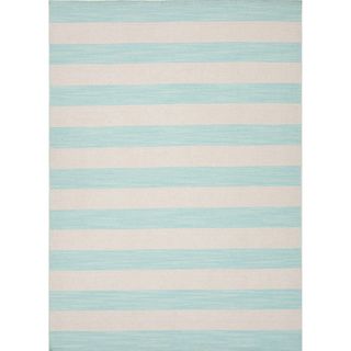Handmade Flat Weave Stripe Pattern Blue/ Grey Rug (8 X 10)