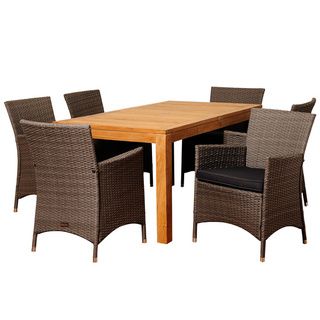 Rose 7 piece Teak And Wicker Outdoor Dining Set (Light brown/greyMaterials 100 percent solid teak and wickerFinish TeakCushions included YesWeather resistant YesUV protection YesTable dimensions 29 inches high x 35 inches wide x 63 inches deepArm ch
