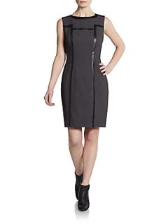 Faux Leather Trimmed Dress   Charcoal