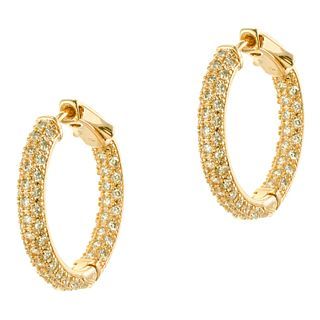 CZ by Kenneth Jay Lane Gold Tone Pave Hoop Earrings, Womens