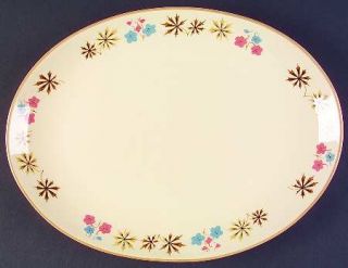 Franciscan Larkspur 13 Oval Serving Platter, Fine China Dinnerware   Pink & Blu