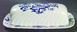 Staffordshire Blue Lily 1/4 Lb Covered Butter, Fine China Dinnerware   Blue Onio