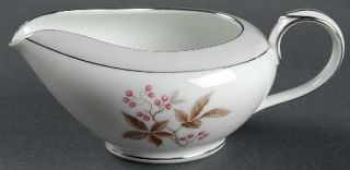 Noritake 5447 Creamer, Fine China Dinnerware   Gray Band,Pink Berries,Brown Leav