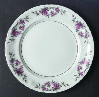 Kyoto Roslyn Dinner Plate, Fine China Dinnerware   Pink Roses,Gray Leaves,Platin