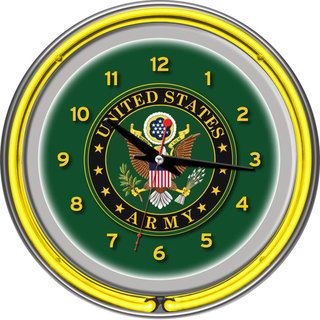 U.s. Army Symbol Chrome Double Ring Neon Clock (Green, yellowDimensions 14 inches high x 14 inches wide x 3 inches deepWeight 4.5 )