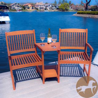 Christopher Knight Home Carolina Deluxe Eucalyptus Wood Adjoining Chairs (NaturalSturdy constructionNeutral colors to match any outdoor decorIdeal for entertaining guests outsideConvenient adjoining table is perfect for drinksMaximum weight capacity 250 