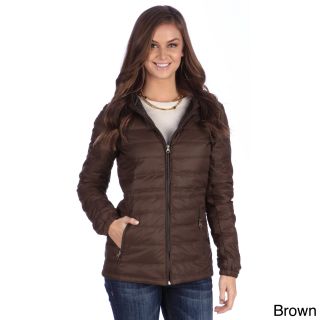 United Face Womens Lightweight Hooded Down Jacket (Black, brown, peacockFit WomensPockets Two (2) front pocketsCollar HoodedLining Fully linedClosure Zip frontThe approximate length from the top center back to the hem is 25 inches. The measurement wa