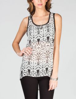 Ethnic Print Womens Hi Low Tank White/Black In Sizes X Large, X Small