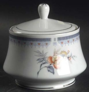 Ranmaru Imperial Garden Sugar Bowl & Lid, Fine China Dinnerware   Blue/Orange De