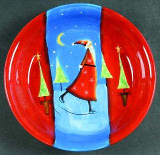 Santa On Ice (Red Handles) 9 Soup/Pasta Bowl, Fine China Dinnerware   Red/Blue