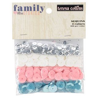 Family Stories Sequins 4 Colors and Sizes/pkg  Silver, White, Pink and Blue/200 Each