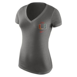Nike College Logo V Neck (Miami) Womens T Shirt   Dark Grey Heather