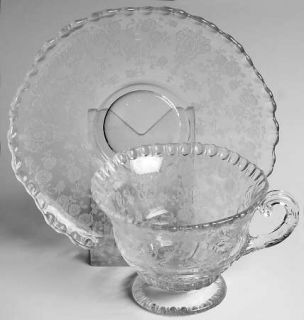 Cambridge Rose Point Clear Shape 3500 Cup and Saucer Set   Stem 3121,Clear,Etche