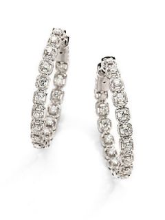 1 TCW Diamond & 18K White Gold Hoop Earrings   Diamond