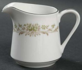 Wyndham Penrose Creamer, Fine China Dinnerware   Green Floral,Gray/Brown Scrolls