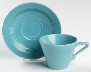 Homer Laughlin  Harlequin Turquoise (Older) Flat Cup & Saucer Set, Fine China Di