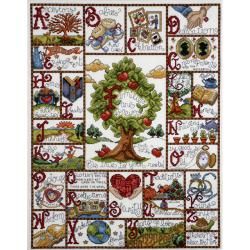 Families Abc Sampler Counted Cross Stitch Kit 16x20 14 Count (20x16 inches. Made in USA. )