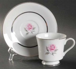 Momoyama Mom6 Footed Cup & Saucer Set, Fine China Dinnerware   Platinum Band, Pi