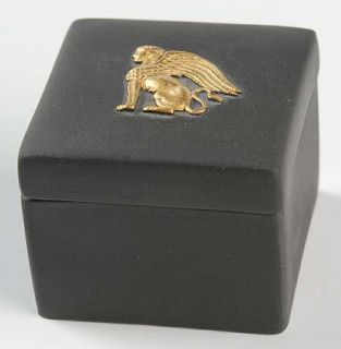 Wedgwood Gilded Black Basalt Egyptian Square Miniature Box, Fine China Dinnerwar