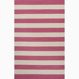 Handmade Stripe Pattern Pink/ Ivory Wool Rug (4 X 6)