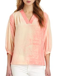 New Cahil Printed Silk Blouse   Neon Spray Pink