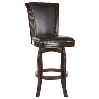 Safavieh Massimo Sierra Brown/ Brown Seat Bar Stool (Sierra Brown/ Brown SeatIncludes One (1) stoolMaterials Rubberwood, MDF and PU fabricFinish Sierra BrownSeat dimensions 18 inches width and 20.25 inches depthSeat height 29 inchesDimensions 46.38 