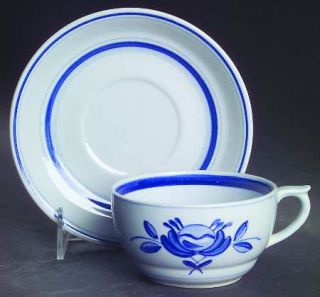 Arabia of Finland Blue Rose Flat Cup & Saucer Set, Fine China Dinnerware   Blue