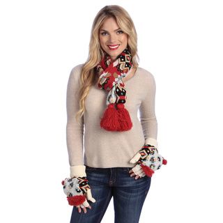 Muk Luks Knit Scarf With Tassels And Fur Lined Glove Mitt