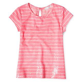 Arizona Sparkle Striped Tee Girls 6 16 and Plus, Pink, Girls