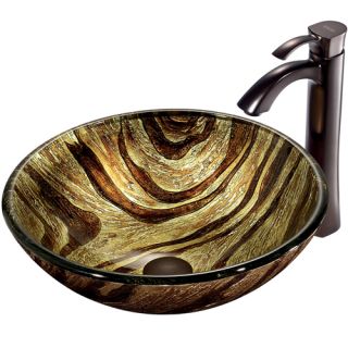 Vigo Industries VGT193 Bathroom Sink, Zebra Glass Vessel Sink amp; Faucet Set Oil Rubbed Bronze