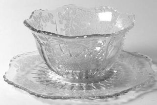 New Martinsville Flower Basket Clear Mayonnaise Bowl and Underplate   Etch #26,