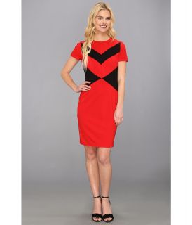 Vince Camuto Cap Sleeve Chevron Shift Dress Womens Dress (Red)
